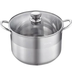 VEVOR Stainless Steel Stock Pot, 12-Quart Stainless Steel Stockpot with Glass Lid, PFOA-Free, PFAS-Free, Compatible with Gas Stoves, Induction Cooktops, Electric Stoves, for Soups, Stews, and Pasta