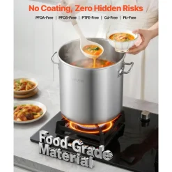 VEVOR Stainless Steel Stock Pot, 21-Quart Stainless Steel Stockpot with Glass Lid, PFOA-Free, PFAS-Free, Compatible with Gas Stoves, Induction Cooktops, Electric Stoves, for Soups, Stews, and Pasta