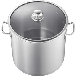 VEVOR Stainless Steel Stock Pot, 21-Quart Stainless Steel Stockpot with Glass Lid, PFOA-Free, PFAS-Free, Compatible with Gas Stoves, Induction Cooktops, Electric Stoves, for Soups, Stews, and Pasta