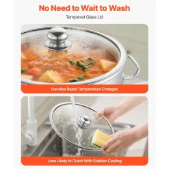 VEVOR Stainless Steel Stock Pot, 21-Quart Stainless Steel Stockpot with Glass Lid, PFOA-Free, PFAS-Free, Compatible with Gas Stoves, Induction Cooktops, Electric Stoves, for Soups, Stews, and Pasta