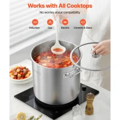 VEVOR Stainless Steel Stock Pot, 21-Quart Stainless Steel Stockpot with Glass Lid, PFOA-Free, PFAS-Free, Compatible with Gas Stoves, Induction Cooktops, Electric Stoves, for Soups, Stews, and Pasta