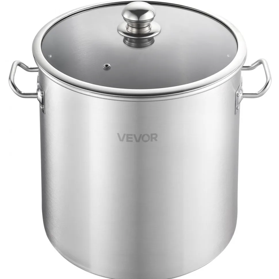 VEVOR Stainless Steel Stock Pot, 21-Quart Stainless Steel Stockpot with Glass Lid, PFOA-Free, PFAS-Free, Compatible with Gas Stoves, Induction Cooktops, Electric Stoves, for Soups, Stews, and Pasta