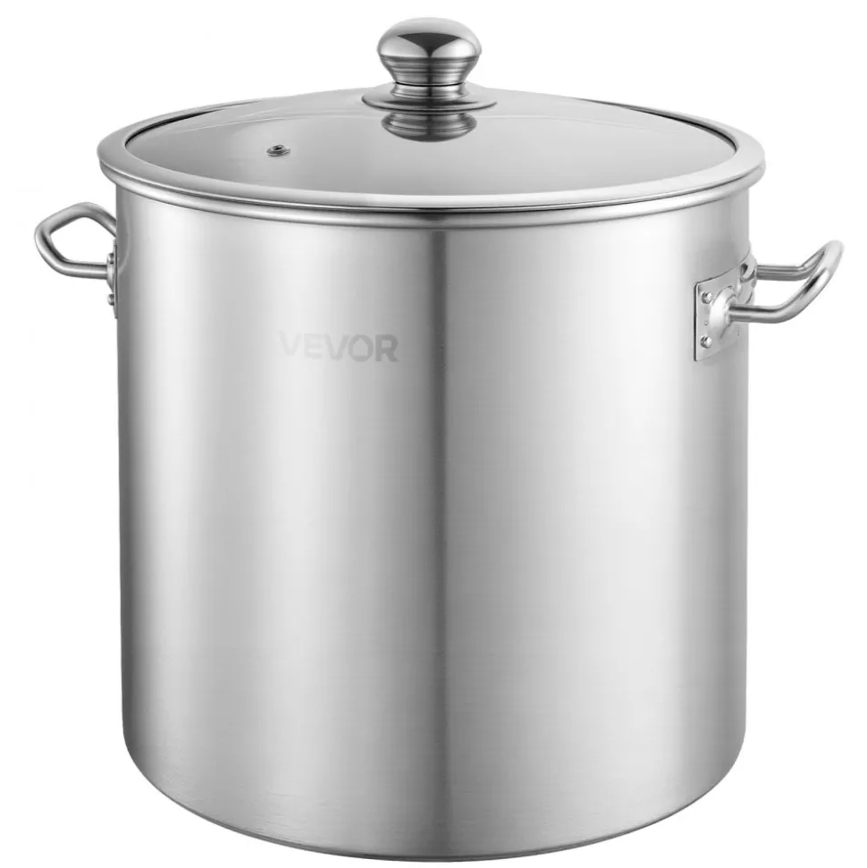 VEVOR Stainless Steel Stock Pot, 21-Quart Stainless Steel Stockpot with Glass Lid, PFOA-Free, PFAS-Free, Compatible with Gas Stoves, Induction Cooktops, Electric Stoves, for Soups, Stews, and Pasta