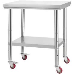 VEVOR Stainless Steel Table, 24 x 30 Inches Food Prep Worktable with Wheels, Kitchen Prep Table with Adjustable Undershelf Workstations for Commercial Kitchen, Restaurant, Hotel and Garage, Outdoor