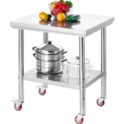 VEVOR Stainless Steel Table, 24 x 30 Inches Food Prep Worktable with Wheels, Kitchen Prep Table with Adjustable Undershelf Workstations for Commercial Kitchen, Restaurant, Hotel and Garage, Outdoor