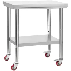 VEVOR Stainless Steel Table, 24 x 30 Inches Food Prep Worktable with Wheels, Kitchen Prep Table with Adjustable Undershelf Workstations for Commercial Kitchen, Restaurant, Hotel and Garage, Outdoor