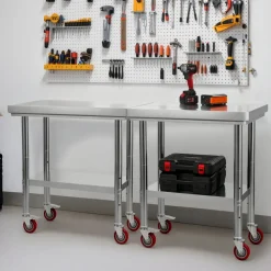 VEVOR Stainless Steel Table, 24 x 30 Inches Food Prep Worktable with Wheels, Kitchen Prep Table with Adjustable Undershelf Workstations for Commercial Kitchen, Restaurant, Hotel and Garage, Outdoor