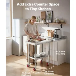 VEVOR Stainless Steel Table, 24 x 30 Inches Food Prep Worktable with Wheels, Kitchen Prep Table with Adjustable Undershelf Workstations for Commercial Kitchen, Restaurant, Hotel and Garage, Outdoor