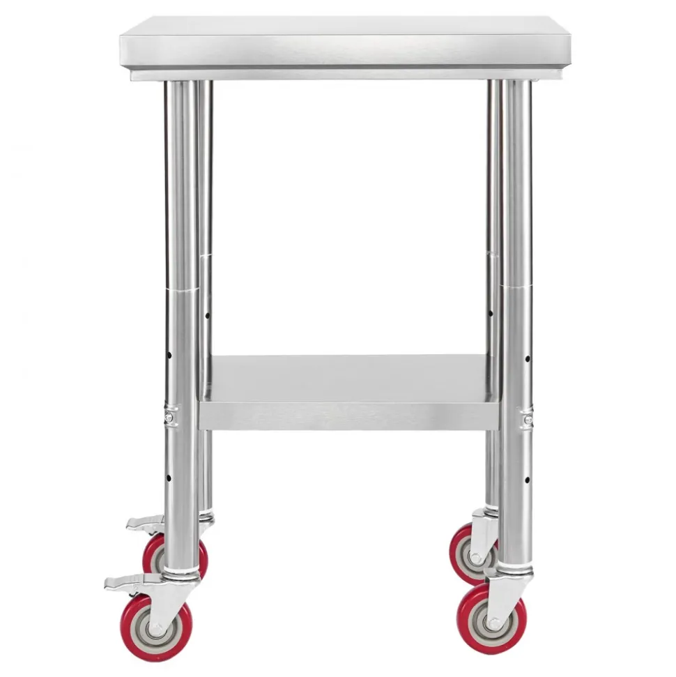 VEVOR Stainless Steel Table, 24 x 18 Inches Food Prep Worktable with Wheels, Kitchen Prep Table with Adjustable Undershelf Workstations for Commercial Kitchen, Restaurant, Hotel and Garage, Outdoor
