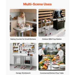 VEVOR Stainless Steel Table, 24 x 18 Inches Food Prep Worktable with Wheels, Kitchen Prep Table with Adjustable Undershelf Workstations for Commercial Kitchen, Restaurant, Hotel and Garage, Outdoor