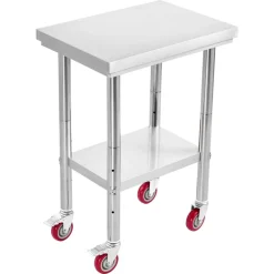 VEVOR Stainless Steel Table, 24 x 18 Inches Food Prep Worktable with Wheels, Kitchen Prep Table with Adjustable Undershelf Workstations for Commercial Kitchen, Restaurant, Hotel and Garage, Outdoor