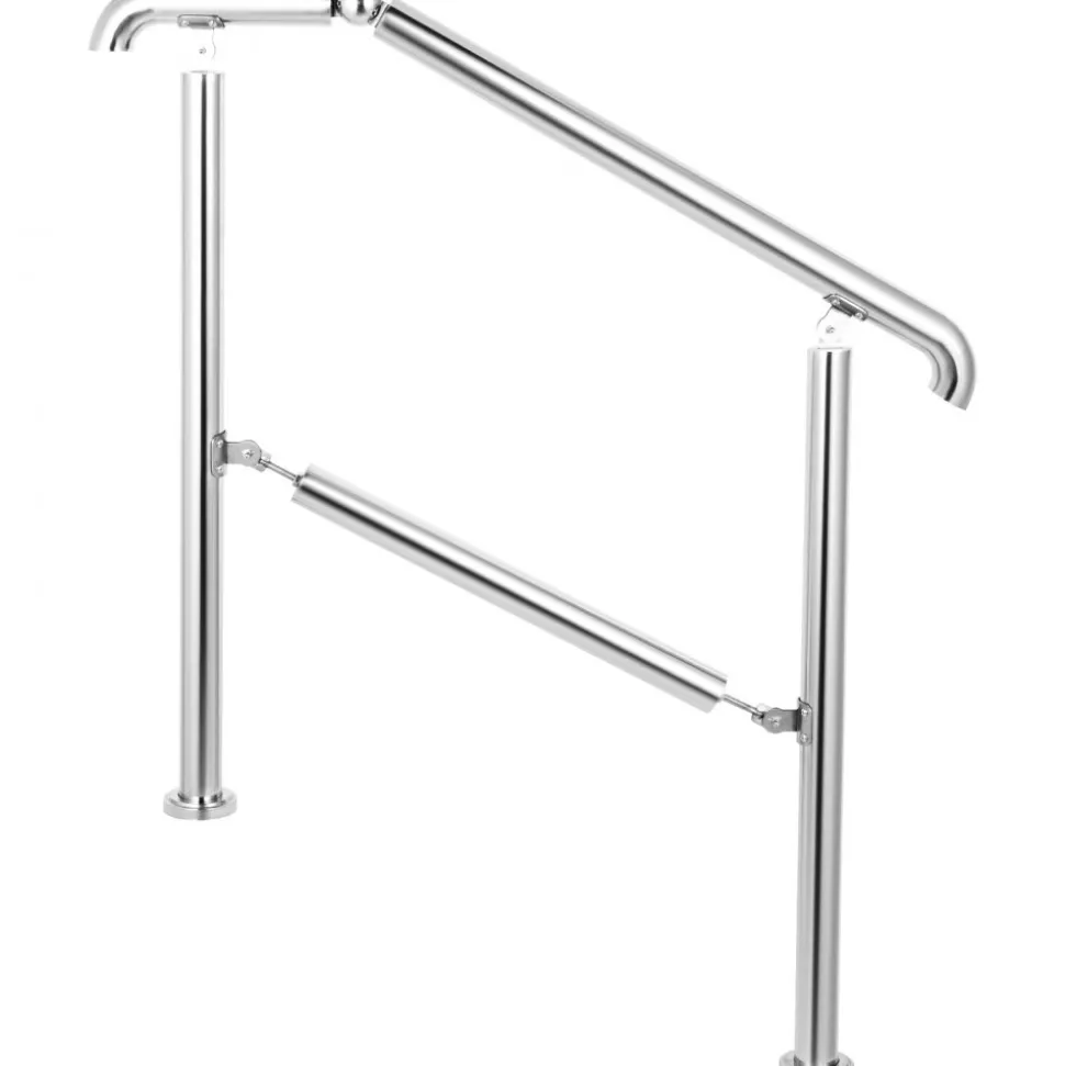 VEVOR Stainless Steel Transitional Handrail fit for Level Surface and 2 to 3 Adjustable Stair Indoor Outdoor Step Railings 441lb Capacity with Installation Kit Porch DIY, Silver