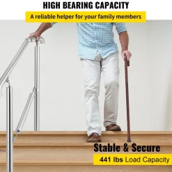 VEVOR Stainless Steel Transitional Handrail fit for Level Surface and 2 to 3 Adjustable Stair Indoor Outdoor Step Railings 441lb Capacity with Installation Kit Porch DIY, Silver