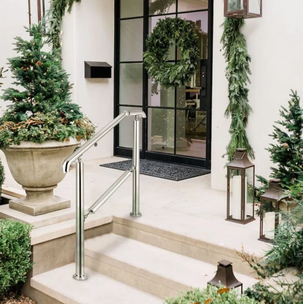 VEVOR Stainless Steel Transitional Handrail fit for Level Surface and 2 to 3 Adjustable Stair Indoor Outdoor Step Railings 441lb Capacity with Installation Kit Porch DIY, Silver