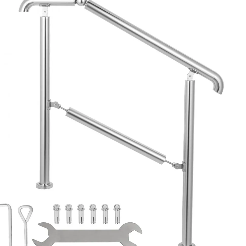 VEVOR Stainless Steel Transitional Handrail fit for Level Surface and 2 to 3 Adjustable Stair Indoor Outdoor Step Railings 441lb Capacity with Installation Kit Porch DIY, Silver