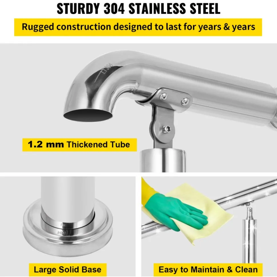 VEVOR Stainless Steel Transitional Handrail fit for Level Surface and 2 to 3 Adjustable Stair Indoor Outdoor Step Railings 441lb Capacity with Installation Kit Porch DIY, Silver