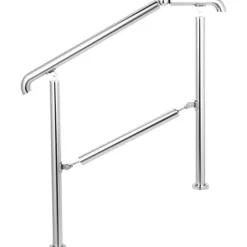 VEVOR Stainless Steel Transitional Handrail fit for Level Surface and 2 to 3 Adjustable Stair Indoor Outdoor Step Railings 441lb Capacity with Installation Kit Porch DIY, Silver