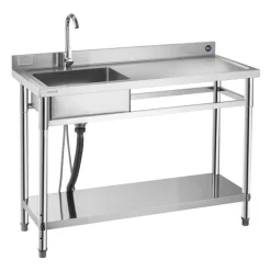 VEVOR Stainless Steel Utility Sink, Free Standing Single Bowl Commercial Kitchen Sink with Faucet, Utility Right Basin Workbench with Hot & Cold Water Pipe for Garage Restaurant Laundry, 47x19.7x37 in