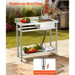VEVOR Stainless Steel Utility Sink, Free Standing Single Bowl Commercial Kitchen Sink with Faucet, 39.4 x 19.7 x 37 in, Utility Left Basin with Hot & Cold Water Pipe for Garage, Restaurant, Laundry