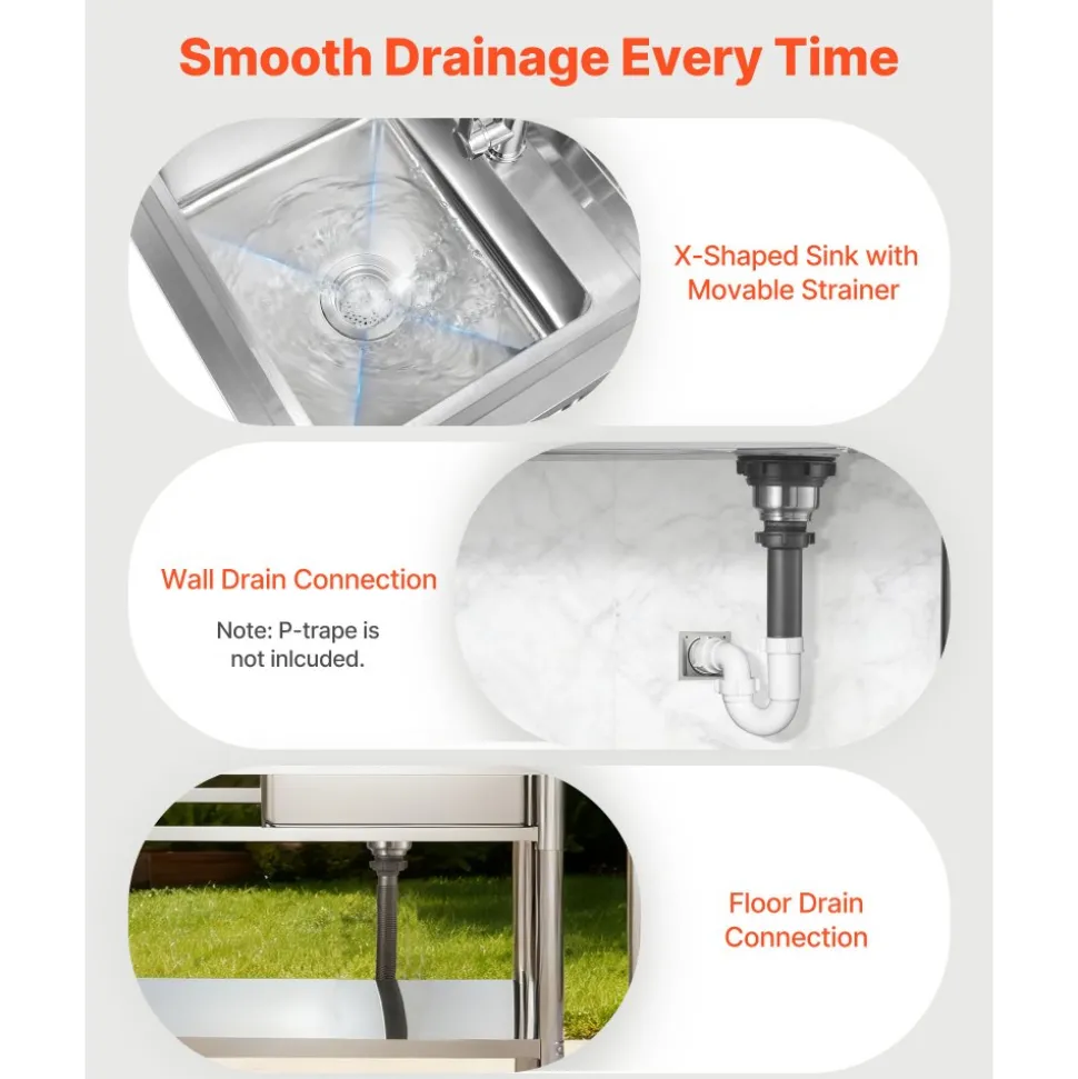 VEVOR Stainless Steel Utility Sink, Free Standing Single Bowl Commercial Kitchen Sink with Faucet, 39.4 x 19.7 x 37 in, Utility Left Basin with Hot & Cold Water Pipe for Garage, Restaurant, Laundry