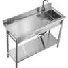 VEVOR Stainless Steel Utility Sink, Rolling Single Bowl Commercial Kitchen Sink with Drawer, Faucet and Hot & Cold Water Pipe, Utility Basin for Garage, Restaurant, Laundry, 47.2 x 19.7 x 37 in