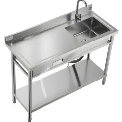 VEVOR Stainless Steel Utility Sink, Free Standing Single Bowl Commercial Kitchen Sink with Faucet and Hot & Cold Water Pipe, Dual Storage Shelves for Garage, Restaurant, Laundry, 47.2 x 19.7 x 37 in