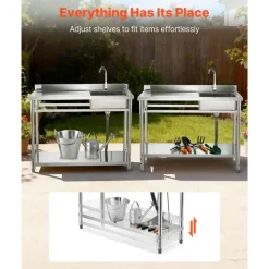 VEVOR Stainless Steel Utility Sink, Free Standing Single Bowl Commercial Kitchen Sink with Faucet, Utility Left Basin Workbench with Hot & Cold Water Pipe for Garage Restaurant Laundry, 47x19.7x37 in
