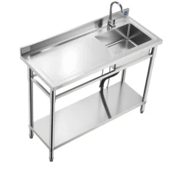VEVOR Stainless Steel Utility Sink, Free Standing Single Bowl Commercial Kitchen Sink with Faucet, Utility Left Basin Workbench with Hot & Cold Water Pipe for Garage Restaurant Laundry, 47x19.7x37 in