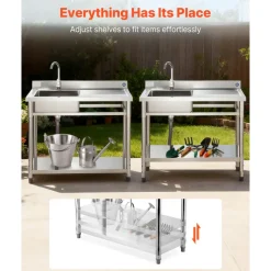 VEVOR Stainless Steel Utility Sink, Free Standing Single Bowl Commercial Kitchen Sink with Faucet, 39.4 x 19.7 x 37 in, Utility Right Basin with Hot & Cold Water Pipe for Garage, Restaurant, Laundry
