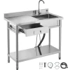 VEVOR Stainless Steel Utility Sink, Free Standing Single Bowl Commercial Kitchen Sink with Drawer, Faucet and Hot & Cold Water Pipe, Utility Basin for Garage Restaurant Laundry, 39.4 x 19.7 x 37 in