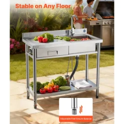 VEVOR Stainless Steel Utility Sink, Free Standing Single Bowl Commercial Kitchen Sink with Drawer, Faucet and Hot & Cold Water Pipe, Utility Basin for Garage Restaurant Laundry, 39.4 x 19.7 x 37 in