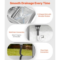 VEVOR Stainless Steel Utility Sink, Free Standing Single Bowl Commercial Kitchen Sink with Drawer, Faucet and Hot & Cold Water Pipe, Utility Basin for Garage Restaurant Laundry, 39.4 x 19.7 x 37 in
