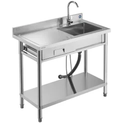 VEVOR Stainless Steel Utility Sink, Free Standing Single Bowl Commercial Kitchen Sink with Drawer, Faucet and Hot & Cold Water Pipe, Utility Basin for Garage Restaurant Laundry, 39.4 x 19.7 x 37 in