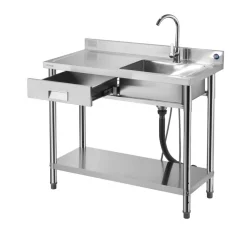 VEVOR Stainless Steel Utility Sink, Free Standing Single Bowl Commercial Kitchen Sink with Drawer, Faucet and Hot & Cold Water Pipe, Utility Basin for Garage Restaurant Laundry, 39.4 x 19.7 x 37 in