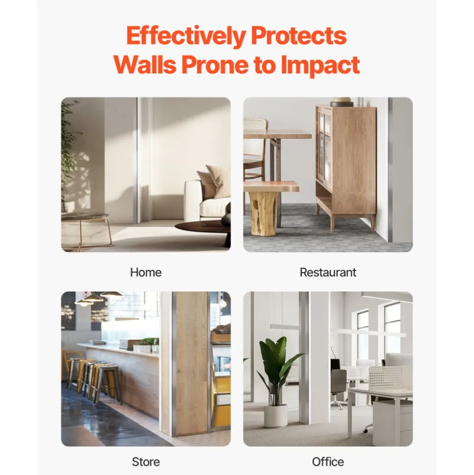 VEVOR Stainless Steel Wall Corner Protector, 2 x 2 x 48 inch, 10 Pack Metal Corner Guards, 304 Stainless Steel Edge Trim 90-Degree Angle for Home,Office,Commercial Wall Protection, with 3m Tape