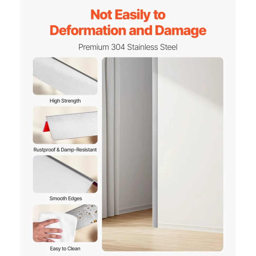 VEVOR Stainless Steel Wall Corner Protector, 2 x 2 x 48 inch, 10 Pack Metal Corner Guards, 304 Stainless Steel Edge Trim 90-Degree Angle for Home,Office,Commercial Wall Protection, with 3m Tape
