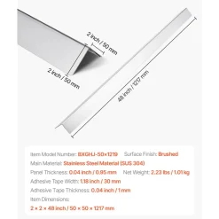 VEVOR Stainless Steel Wall Corner Protector, 2 x 2 x 48 inch, 10 Pack Metal Corner Guards, 304 Stainless Steel Edge Trim 90-Degree Angle for Home,Office,Commercial Wall Protection, with 3m Tape