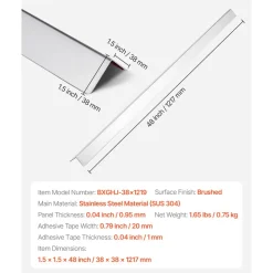 VEVOR Stainless Steel Wall Corner Protector, 1 x 1 x 48 inch, 10 Pack Metal Corner Guards, 304 Stainless Steel Edge Trim 90-Degree Angle for Home,Office,Commercial Wall Protection, with 3m Tape