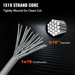 VEVOR 316 Stainless Steel Wire Rope 500ft Length, Steel Wire Cable 3/16 Inch, Steel Cable Railing Decking With 1x19 Strands Construction, 4700lbs Breaking Strength For Stair, Handrail, Clothesline