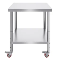 VEVOR Stainless Steel Work Table 36 x 30 x 34 Inch, 700 LBS Load Capacity with 4 Wheels, 3 Adjustable Height Levels, Heavy Duty Food Prep Worktable for Commercial Kitchen Restaurant, Silver