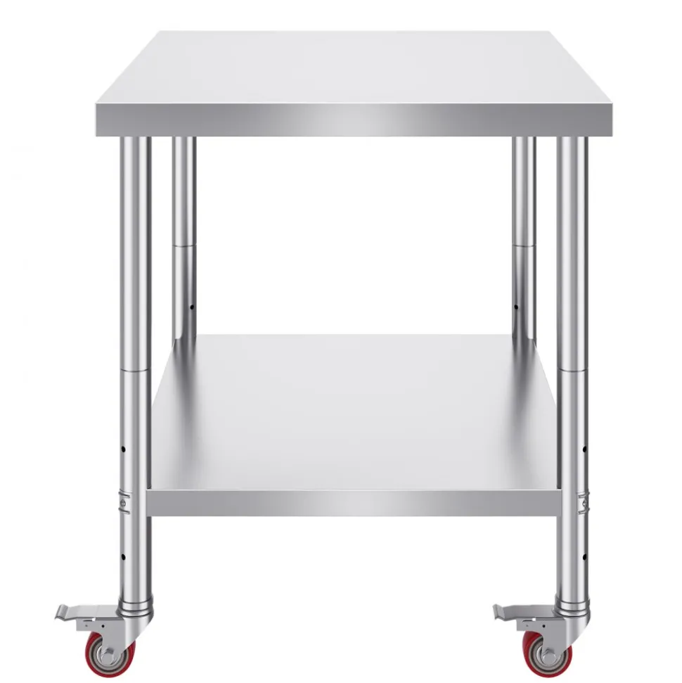 VEVOR Stainless Steel Work Table 36 x 30 x 34 Inch, 700 LBS Load Capacity with 4 Wheels, 3 Adjustable Height Levels, Heavy Duty Food Prep Worktable for Commercial Kitchen Restaurant, Silver