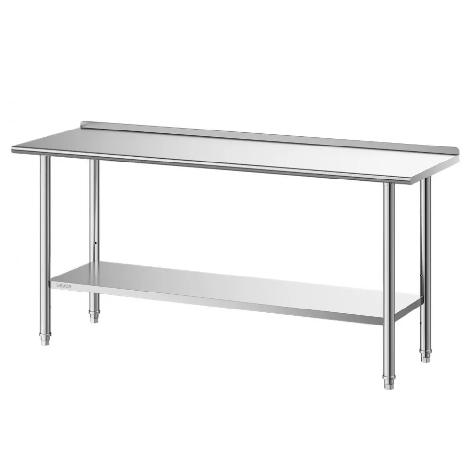 VEVOR Stainless Steel Work Table 30 x 24 x 33 Inch, 700 LBS Load Capacity with 4 Wheels, 3 Adjustable Height Levels, Heavy Duty Food Prep Worktable for Commercial Kitchen Restaurant, Silver