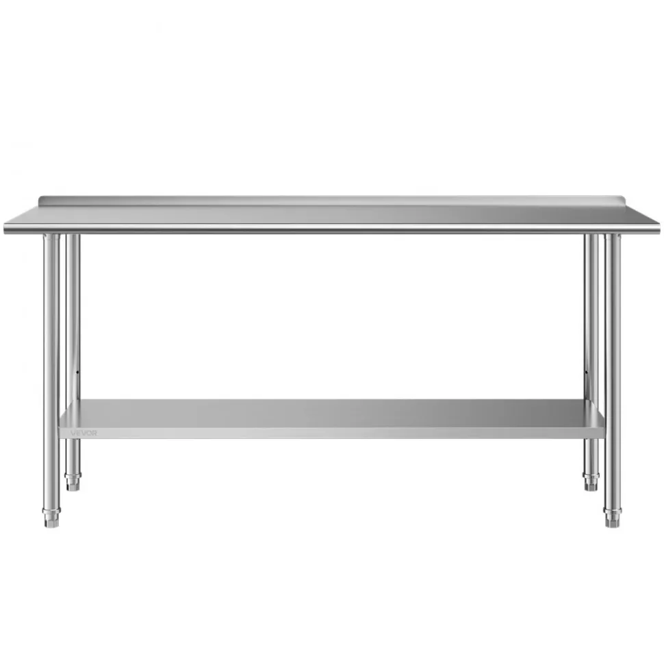 VEVOR Stainless Steel Work Table 30 x 24 x 33 Inch, 700 LBS Load Capacity with 4 Wheels, 3 Adjustable Height Levels, Heavy Duty Food Prep Worktable for Commercial Kitchen Restaurant, Silver
