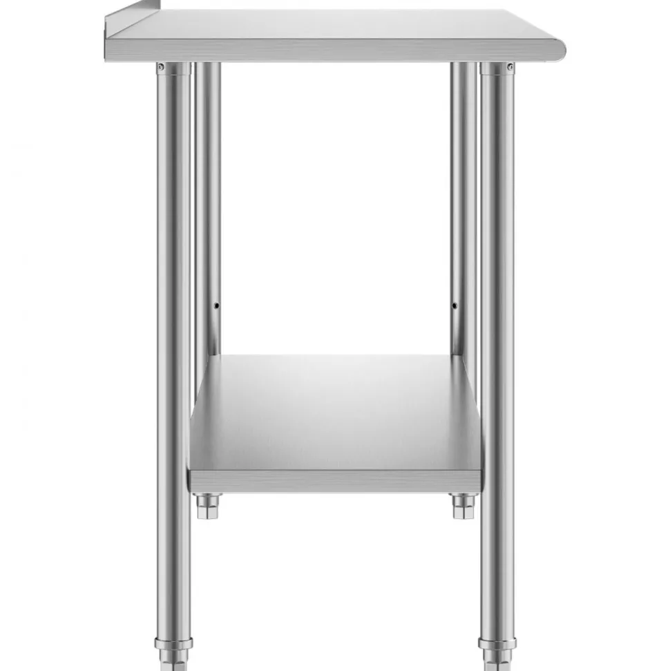 VEVOR Stainless Steel Work Table 30 x 24 x 33 Inch, 700 LBS Load Capacity with 4 Wheels, 3 Adjustable Height Levels, Heavy Duty Food Prep Worktable for Commercial Kitchen Restaurant, Silver