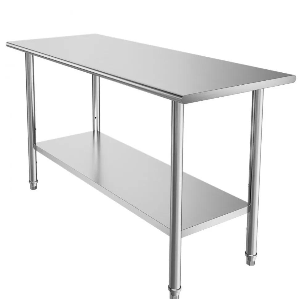 VEVOR Stainless Steel Work Table, 24x60 Inch Food Prep Table, Commercial Kitchen Workstation with Adjustable Undershelf, Metal Heavy Duty Utility Worktable, for Restaurant Home Hotel Garage Outdoor