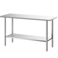 VEVOR Stainless Steel Work Table, 24x60 Inch Food Prep Table, Commercial Kitchen Workstation with Adjustable Undershelf, Metal Heavy Duty Utility Worktable, for Restaurant Home Hotel Garage Outdoor