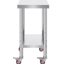 VEVOR Stainless Steel Work Table 24 x 18 x 34 Inch, 700 LBS Load Capacity with 4 Wheels, 3 Adjustable Height Levels, Heavy Duty Food Prep Worktable for Commercial Kitchen Restaurant, Silver