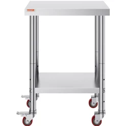 VEVOR Stainless Steel Work Table 24 x 18 x 34 Inch, 700 LBS Load Capacity with 4 Wheels, 3 Adjustable Height Levels, Heavy Duty Food Prep Worktable for Commercial Kitchen Restaurant, Silver