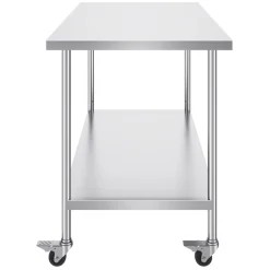 VEVOR Stainless Steel Work Table, 24 x 24 x 30 Inch Commercial Food Prep Worktable with 4 Wheels, Casters, 3-Sided Backsplash Heavy Duty Prep Worktable, Metal Work Table for Restaurant Home Hotel