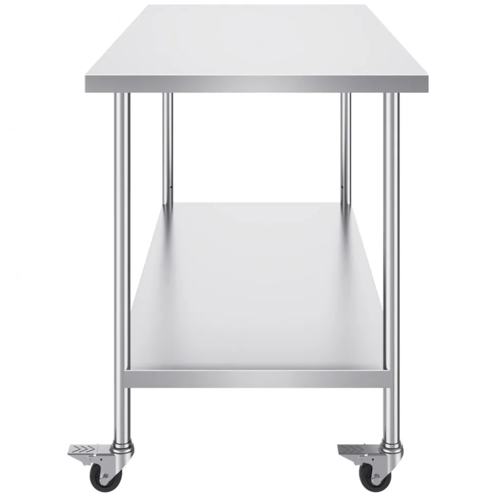 VEVOR Stainless Steel Work Table, 24 x 24 x 30 Inch Commercial Food Prep Worktable with 4 Wheels, Casters, 3-Sided Backsplash Heavy Duty Prep Worktable, Metal Work Table for Restaurant Home Hotel